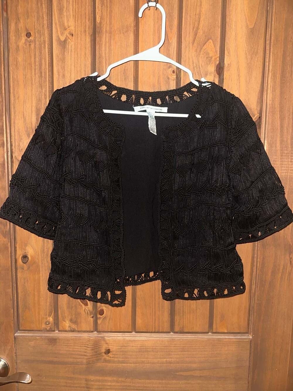 Diane von Furstenberg Black Macrame Passementerie Jacket Size S